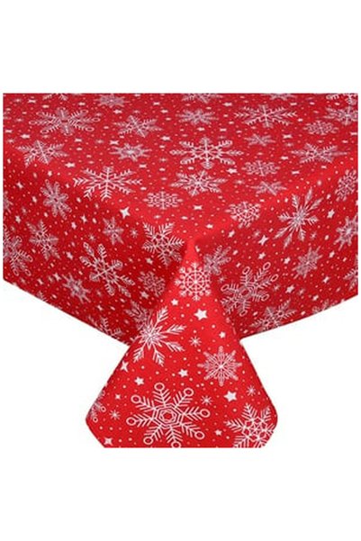 OEM Red Decorative Tablecloth with White Snowflakes and Stars 180x140cm