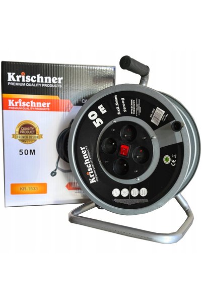 Krischner Tambur pentru prelungitor, de grădină, 50 m, 4 bucăți Gniazd negru