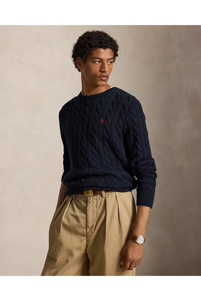 Ralph Lauren Blue Pony İşlemeli Örgülü Pamuklu Kazak