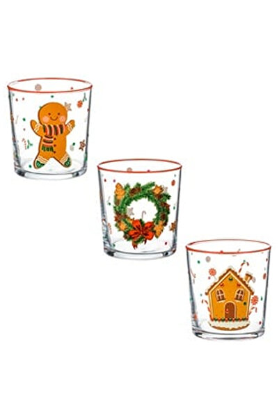 OEM Set of 3 Christmas Transparent Glass Glasses "Gingerbread Man"" 380ml"