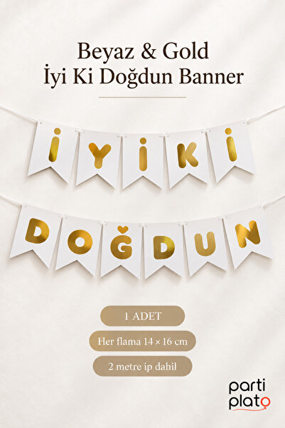 era balon White Gold Happy Birthday Banner 1 Piece 14X16 cm Pennant and 2 Met...