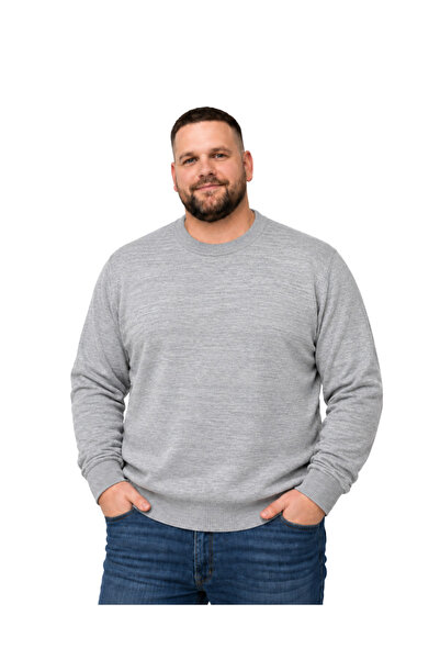 BattalModa سترة رجالية كبيرة الحجم باللون الرمادي برقبة دائرية XL-2XL-3XL-4XL