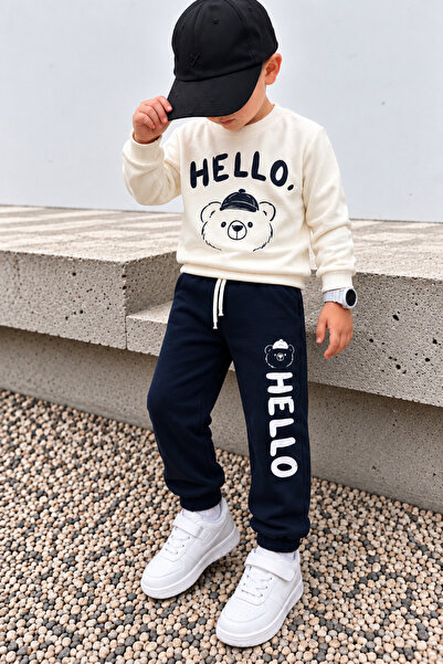 zepkids طقم رياضي للأولاد مكون من سويت شيرت مطبوع عليه HELLO Teddy Bear باللو...