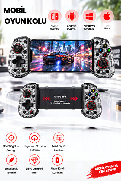 CROW'S TECH Bluetooth Mobil Telefon Oyun Kolu Gamepad Hassas Joystick Android iOS Uyumlu Ayarlanabilir