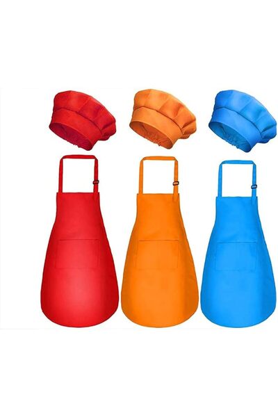GENERAL Kids Cooking Apron and Chef Hat Set, Adjustable Cotton, with Pockets ...