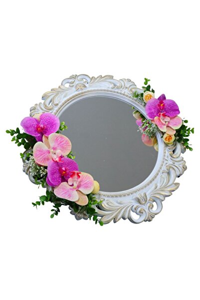 OEM Oglindă decorată pentru mireasă, Orhidee, Bujori, Roz, Mov, Crem, 47 cm, ...