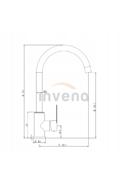 Invena BATERIE DE SINGĂTOR DE BUCĂTĂRIE, MONOGRUP, DIN INOX