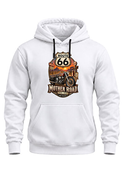 WİDİ Route 66 Mother Road Motorcycle Printed Unisex Regular Fit 3 Thread Thic...