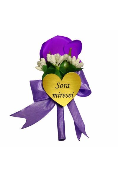 OEM Cocarda de nuntă, Model inimă florală, Trandafir, Auriu-violet, CFL172