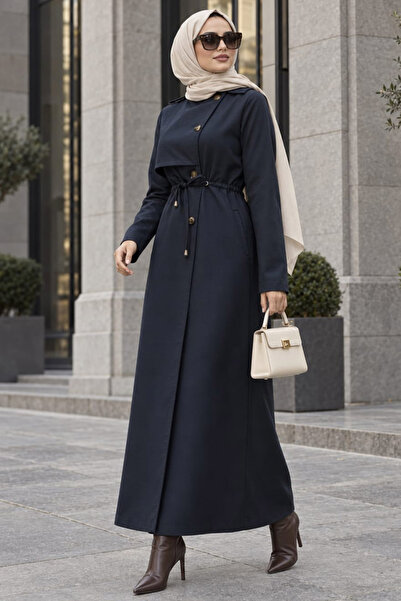 Neva Style Düğmeli Lacivert Tesettür Trençkot 62231L