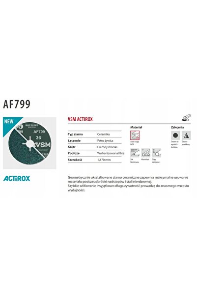 PFERD VSM Disc Fibra 125 mm P36 AF799 Fibra ACTIROX - 25 bucăți