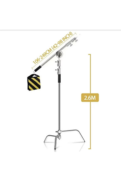 SH Sliver Stainless Steel Heavy Duty C Stand Light Stand Max Height 260cm Pho...