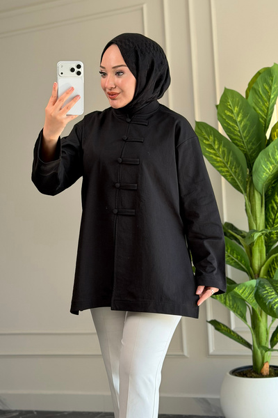 Suede Style 6681 - Comfortable, Loose-Fitting 2-Thread Buttoned Women's Shirt