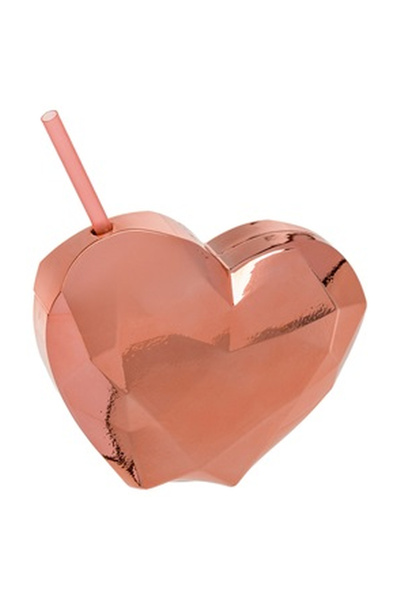 OEM Rose Gold Heart Shaped Glass with Straw 650ml