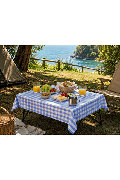 Attolya Dertsiz Checkered Plaid Blue Tablecloth Picnic Tableware Birthday Par...