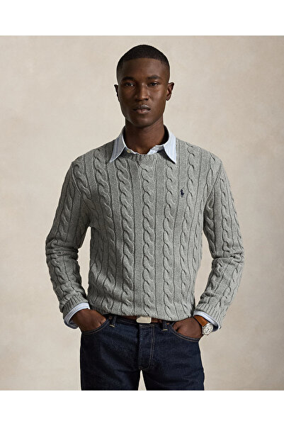 Ralph Lauren Blue Pony İşlemeli Örgülü Pamuklu Kazak