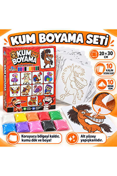 TOTTERİQ 10’lu Kum Boyama Seti 20x30 cm – 10 Renk Kumlu Yapışkanlı Aktivite K...