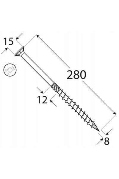 Domax K-DMX CS08280 Șurub pentru lemn 8X280 TAPER-TORX 50 bucăți