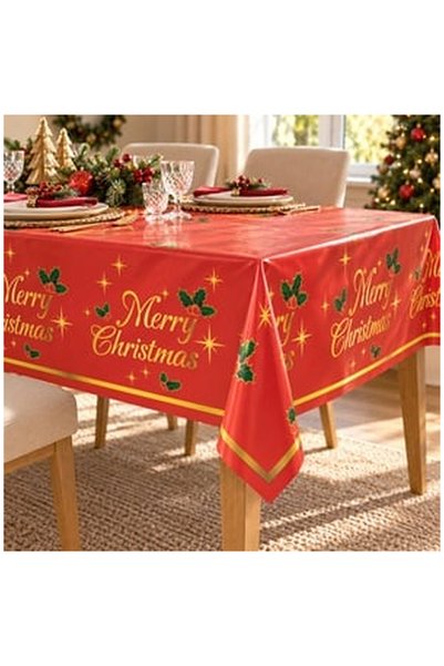 OEM Merry christmas 180x120cm red plastic tablecloth