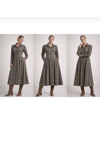Generic Brand Eco-Friendly Buttoned Shirt Dress with Waist-To-Neck Pockets