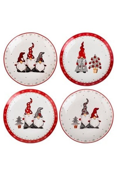 OEM Gnome patterned christmas porcelain plate set ø19cm - 4 pieces