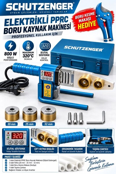 SCHUTZENGER GERMANY 3 PAFTALI 20 25 32 ELEKTRİKLİ PPRC BORU KAYNAK MAKİNESİ DİJİTAL GÖSTERGELİ PRO900w