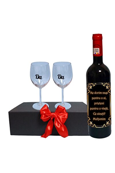 OEM Set cadou pentru propunerea de naș, Cutie de vin cu sticlă și 2 pahare, 3...