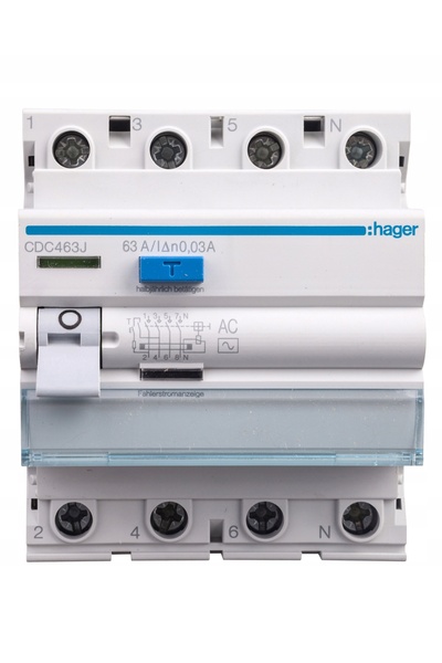 hager Disjunctor diferențial de curent rezidual tip AC, 4 poli, 63A 30mA