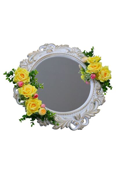 OEM Oglindă decorată pentru mireasă, Trandafiri, Bujori, Galben, Roz, Crem, 4...