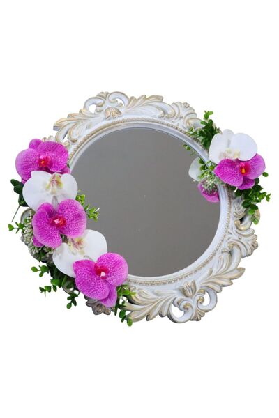 OEM Oglindă decorată de mireasă, Orhidee, Alb, Mov, 47 cm, OGLDC016