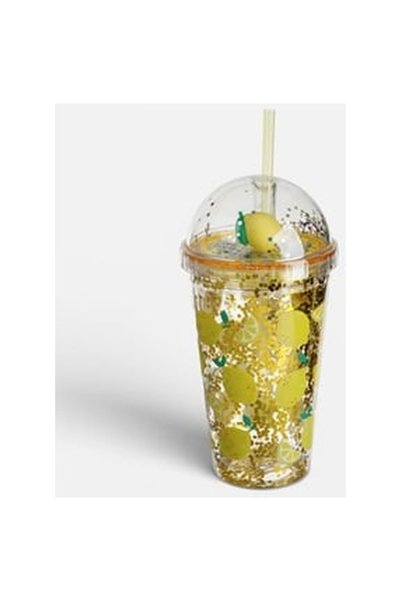 OEM Glass with Straw & Lemon Pattern 475ml