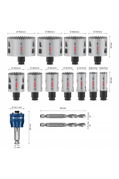 Bosch SET 11 FREZE DE GĂURIT 20-76 mm MULTI MATERIAL PRO