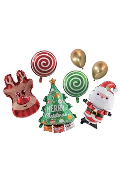 OEM Santa Claus Reindeer Christmas Party Foil Balloons - 7pcs