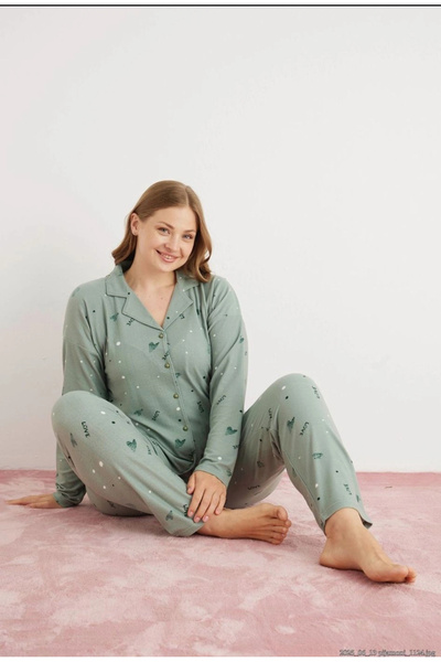 Pijamoni Women's Plus Size Suede Fabric Button Front Stylish Pajama Set