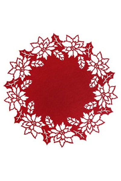 OEM Red Felt Plate Holder Mistletoe & Christmas Flowers Pattern Ø38cm
