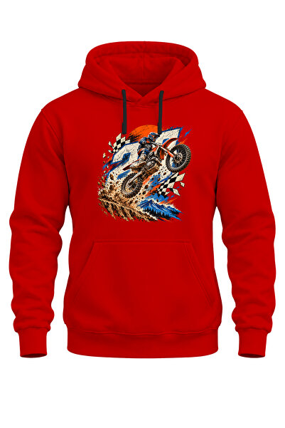 The Baski Motocross Printed Unisex Regular Fit 3 Thread Thick Hooded Sweatshi...