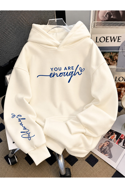 HAI COLLECTİON Women's 3 Thread Yarn Lettering and Sleeve Print Oversize Hood...