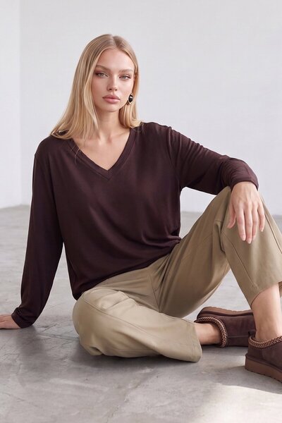 VAGGON V Yaka Oversize Basic Bluz
