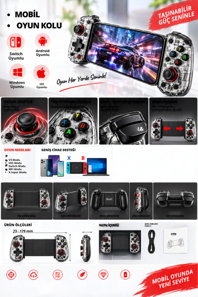 CROW'S TECH Bluetooth Mobil Telefon Oyun Kolu Gamepad Hassas Joystick Android iOS Uyumlu Ayarlanabilir