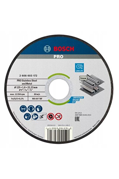 Bosch SET 100 BUCĂȚI DISC CORUND DE TĂIȚAT OȚEL 125/1,6mm + RECIPIENT