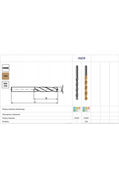 FANAR Burghiu din oțel inoxidabil INOX 6,5mm cobalt HSS-E TiN - 10 bucăți