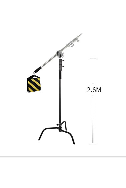 SH Sliver Stainless Steel Heavy Duty C Stand Light Stand Max Height 260cm Pho...