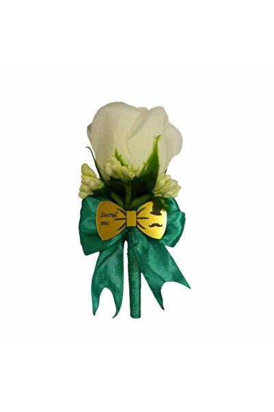 OEM Cocarde de nuntă, Model fundă florală, Trandafir, Auriu-Verde, CFL334