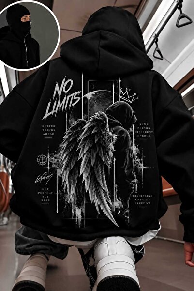 LAND MODA Siyah Unisex Oversize Tam Fermuarlı Maskeli Gotik Kapüşonlu Hoodie ...