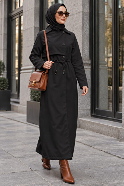 Neva Style Geknöpfter schwarzer Hijab-Trenchcoat 62231S