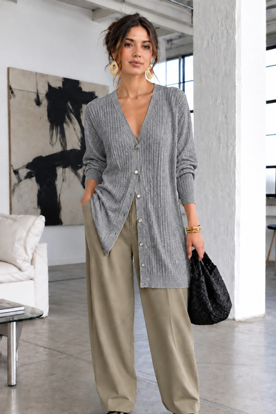 COMBİNE MİCHAİL Graue lange Strickjacke für Damen der Saison