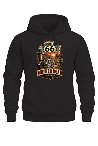WİDİ Route 66 Retro Motorcycle Printed Unisex Regular Fit 3 Thread Thick Hood...