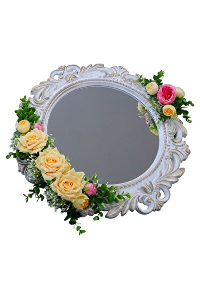 OEM Oglindă decorată pentru mireasă, Trandafiri, Bujori, Crem, Roz, 47 cm, OG...