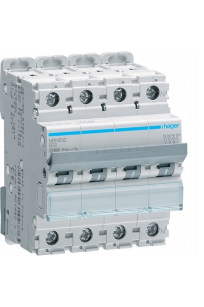hager Disjunctor MCB 10kA/15kA 3P+N B32A NBN632