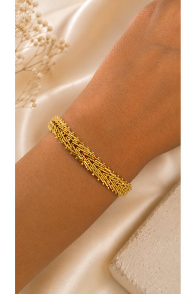 Yonida Jewelry Çelik Bileklik 14K Altın Renginde Rodyum Kaplama Vintage Wheat...